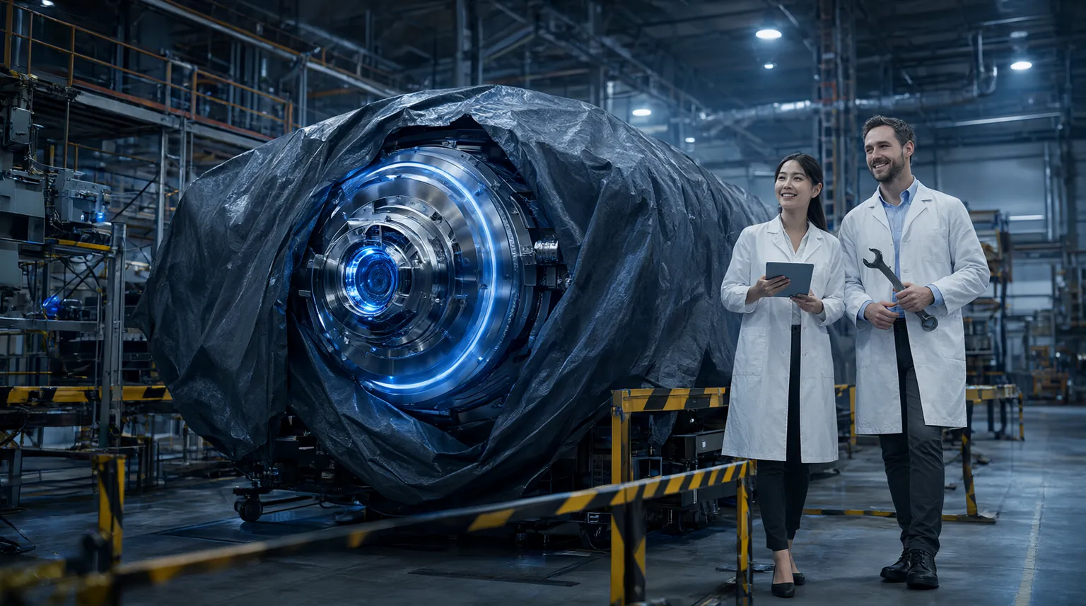 Ingenieur enthüllt eine neue Compilermaschine unter einer Plane