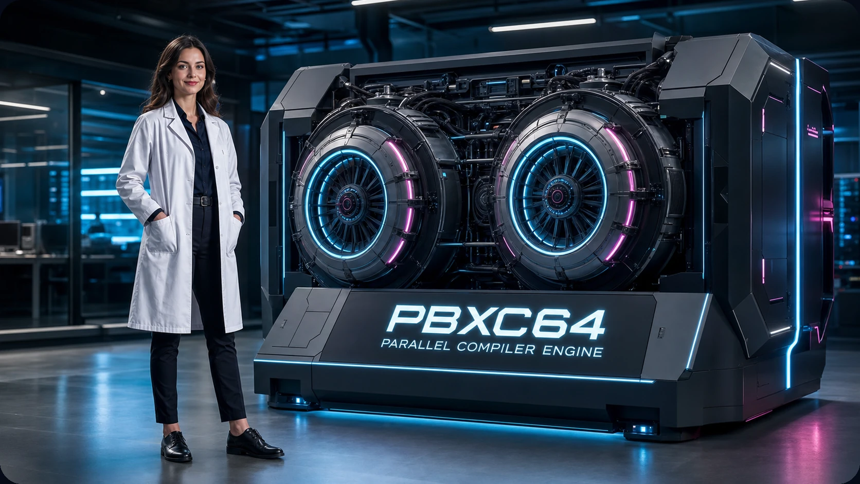Ingenieurin mit der PBXC64 Parallel-Compiler-Maschine