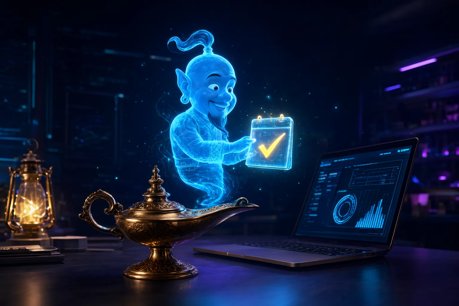 KI-Genie mit Kalender für einen Einführungstermin