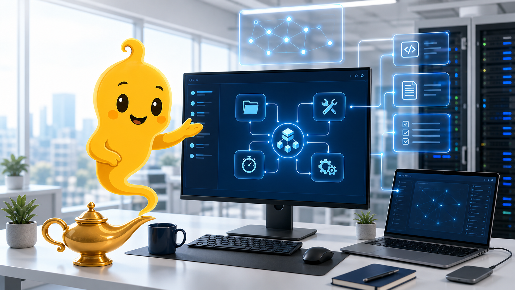 Jinny in einem modernen Büro mit dem lokalen SindByte-MCP-Arbeitsbereich