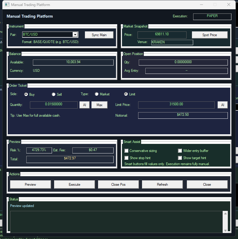 Manual Trading Platform screenshot