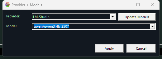 Provider plus Models dialog screenshot