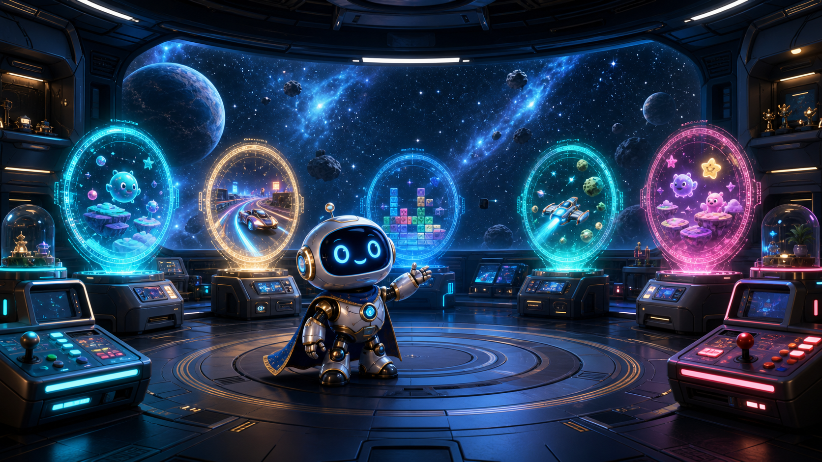 Cosmic arcade with several browser game portals
