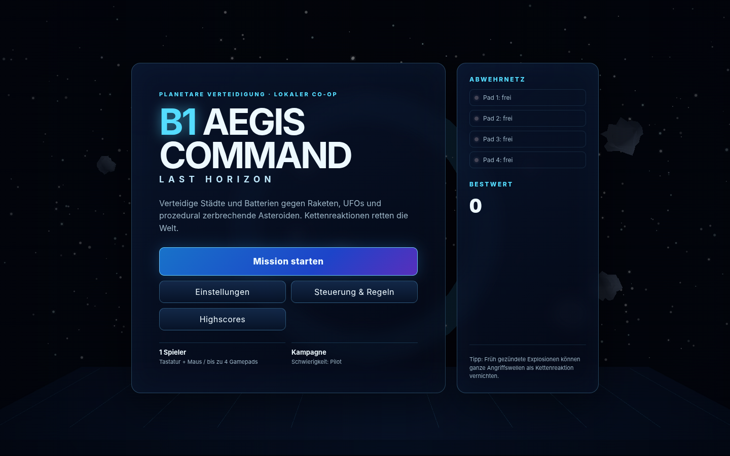 B1 Aegis Command Last Horizon main menu